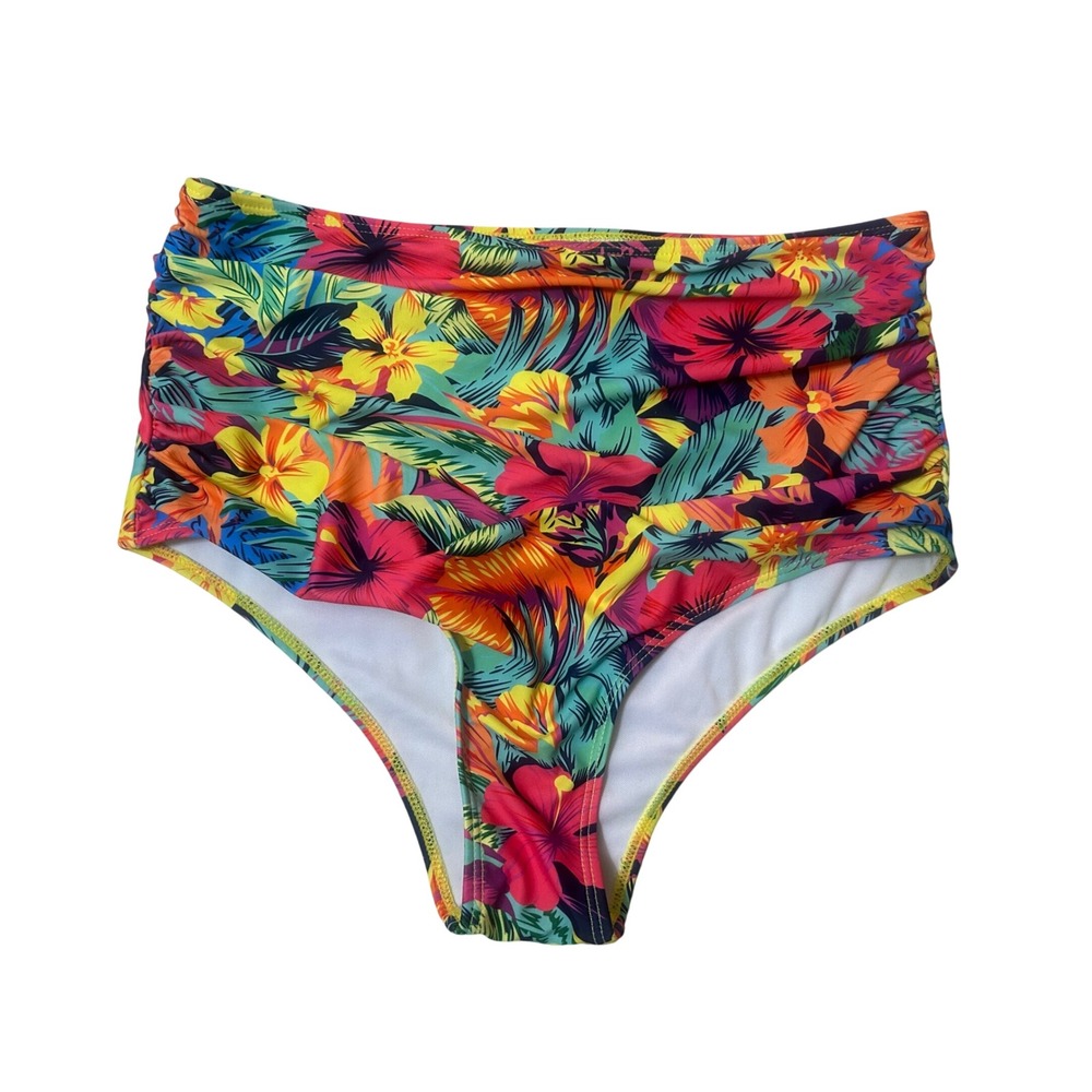 Sporlike Swim Bottoms Women XL Multicolor Excellent Tropical Ruched 14.5" Waist